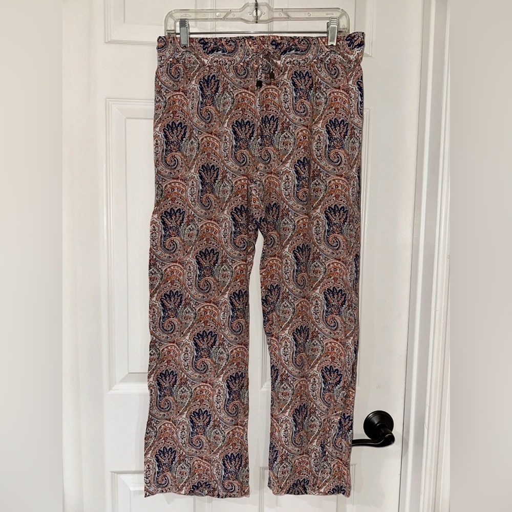 Hester & Orchard Women's Small Pull On Elastic Waist Pants Orange Multi Paisley